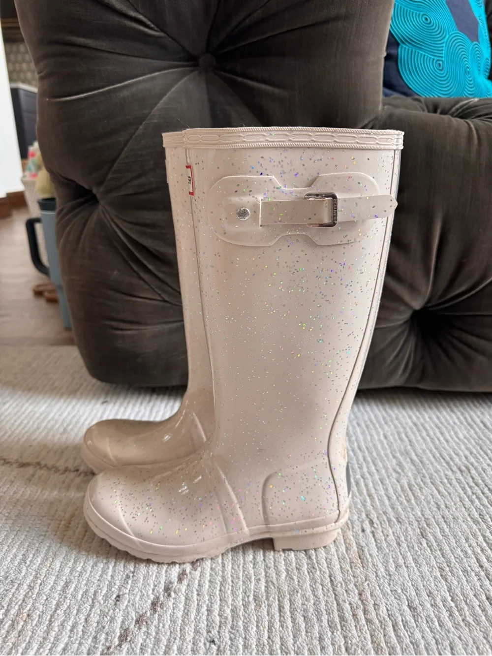 Hunter White Glitter Knee-High Rain Boots